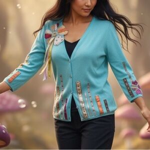Blue Vintage Friends Floral Ribbon Spring Cardigan